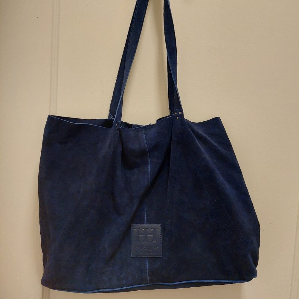 HAUTE HIPPIE Navy Blue Butter Soft Suede Large Leather Hobo Tote Bag NWOT